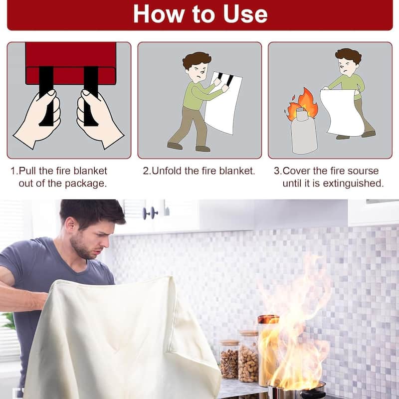 Emergency Fire Blanket High Heat Resistant Safety Blanket for Home, Kitchen, Camping, Office