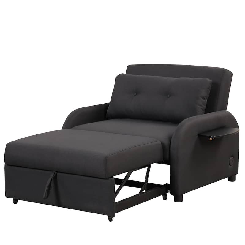 Roomfitters 3-in-1 Pull-Out Sofa Sleeper with 2-Wing Table USB Charging Port for Living Room Recreation Room