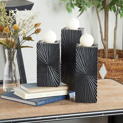 CosmoLiving by Cosmopolitan White, Gold, or Black Geometric Wood Contemporary Candle Holder - S/3 12", 10", 8"H