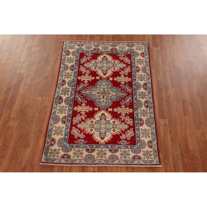 Traditional Red Kazak Rug Hand-Knotted Oriental Wool Carpet - 3'5"x 5'0"