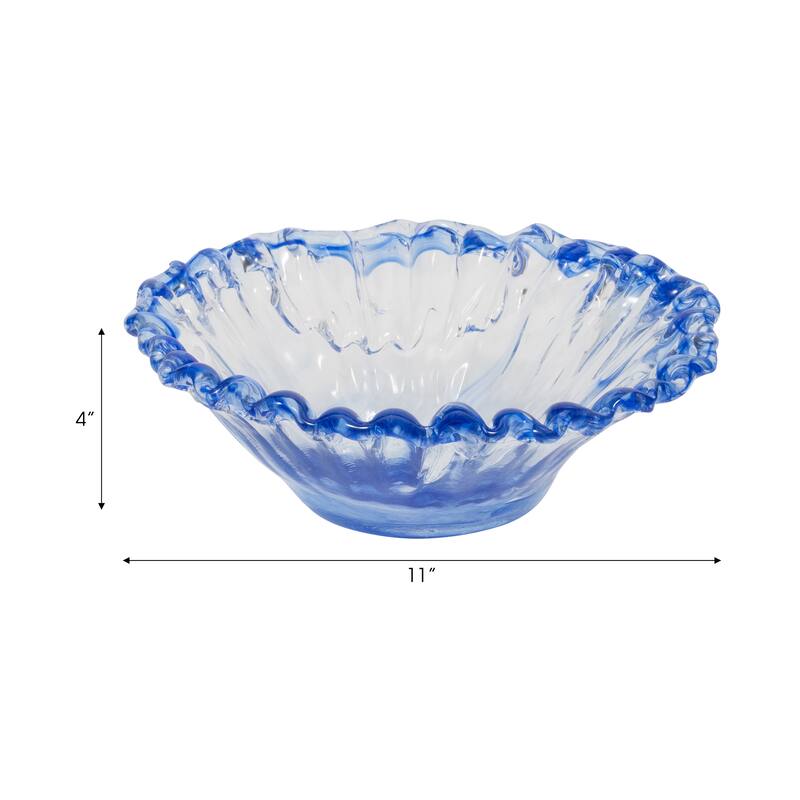 Decorative Round Glass Obmre Bowl - Home Decor - 14", Blue & Clear
