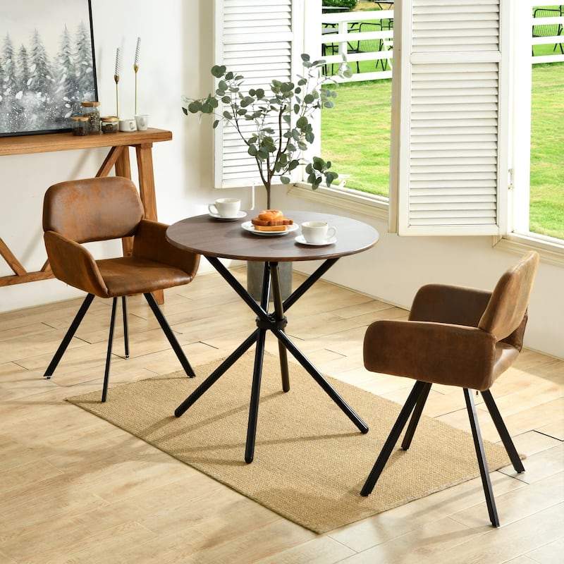 Homy Casa 30" Round Bistro Table with Wood Grain Top and Cross Metal Legs for Dining or Café Use