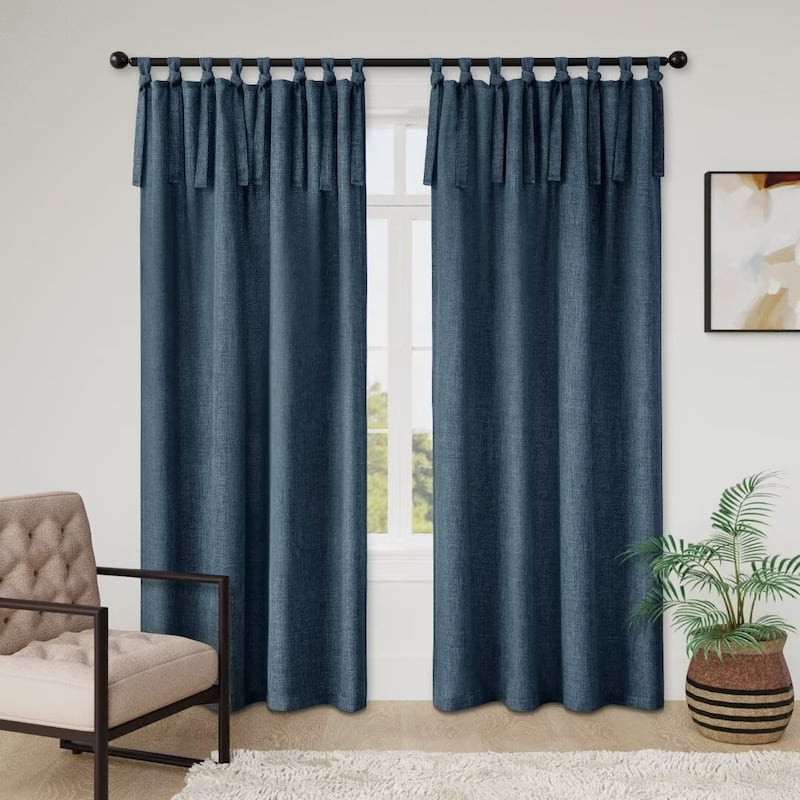 Linen Texture Tie Top Room Darkening Curtain Pair(2 panels)