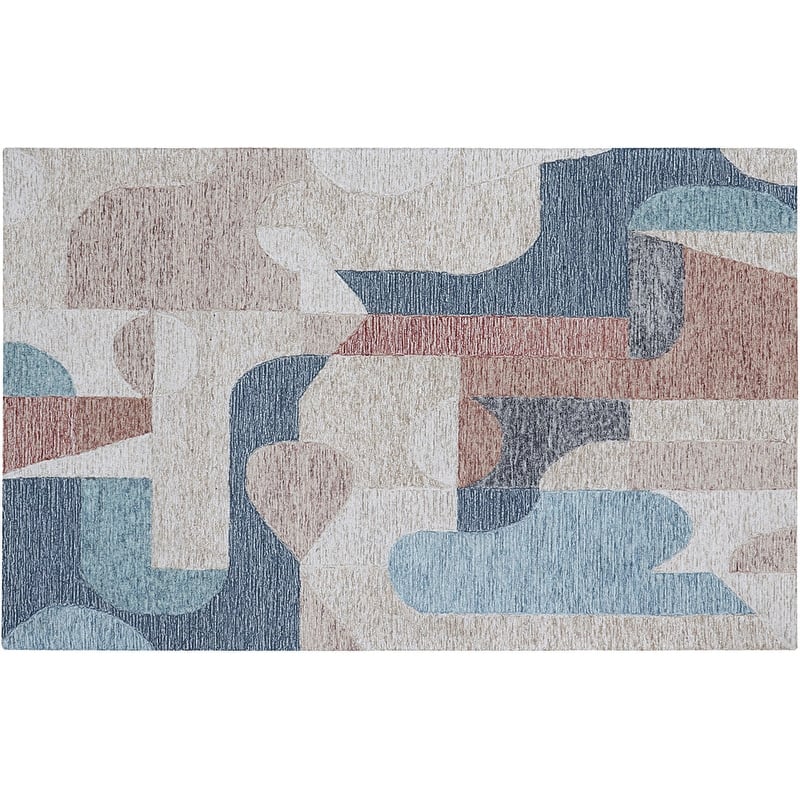Handmade Emeralda Collection Beige/Blue/Rust Wool and Viscose Area Rug - 5'x8'