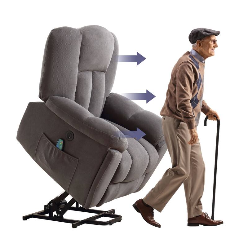 Senior-Friendly Electric Lift Recliner with Heat & 8-Point Massage, USB Charging, Side Storage Pockets, and Durable Upholstery