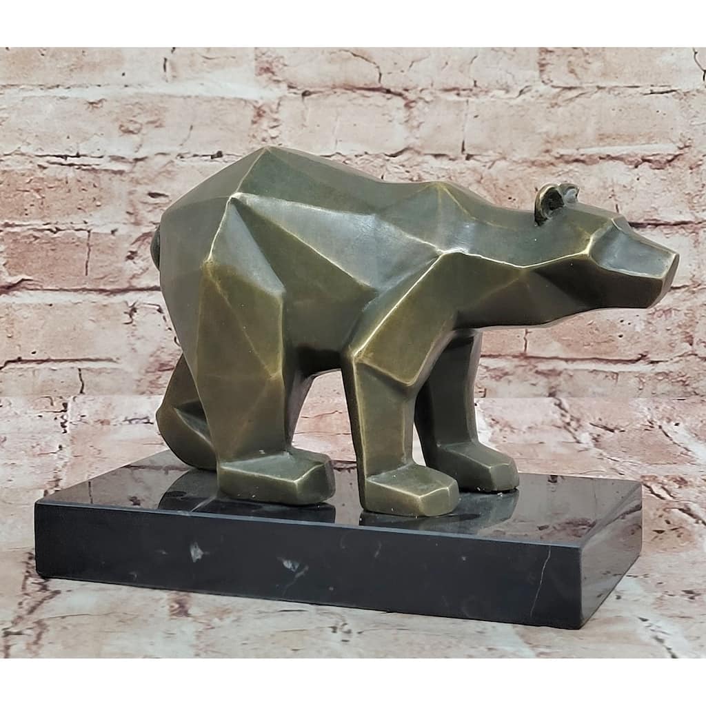 Bronze Bear Statue Geometric Modern Wildlife Sculpture Numbered Decor