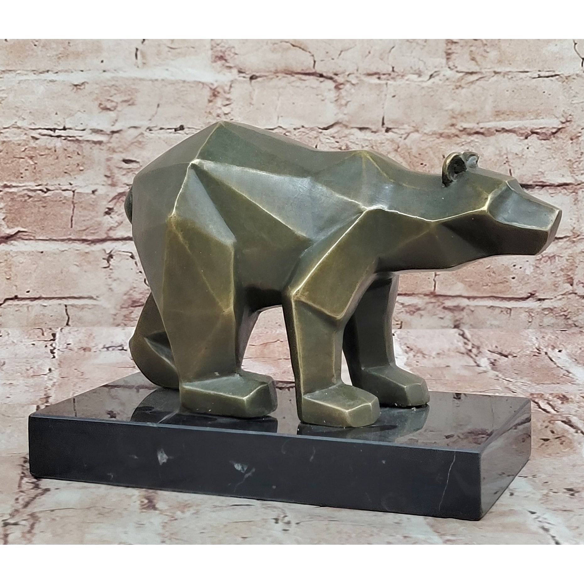 Bronze Bear Statue Geometric Modern Wildlife Sculpture Numbered Decor
