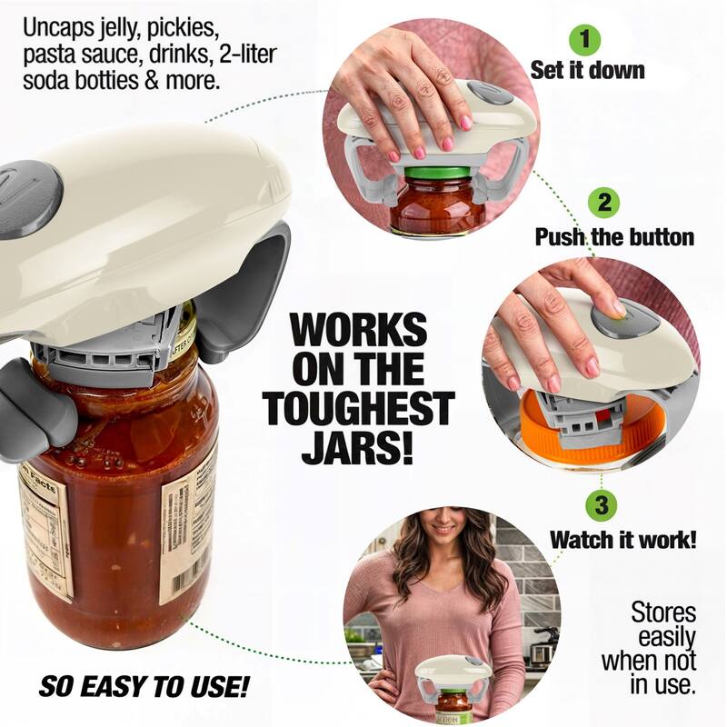 Robo Twist Electric Jar Opener Automatic Hands-Free Kitchen Gadget, Cream