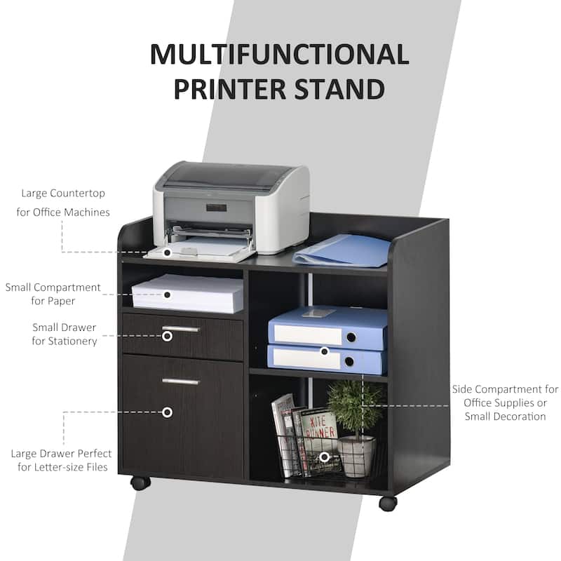Vinsetto Printer Stand with 2 Drawers, Adjustable Shelves and Wheels for Home Office