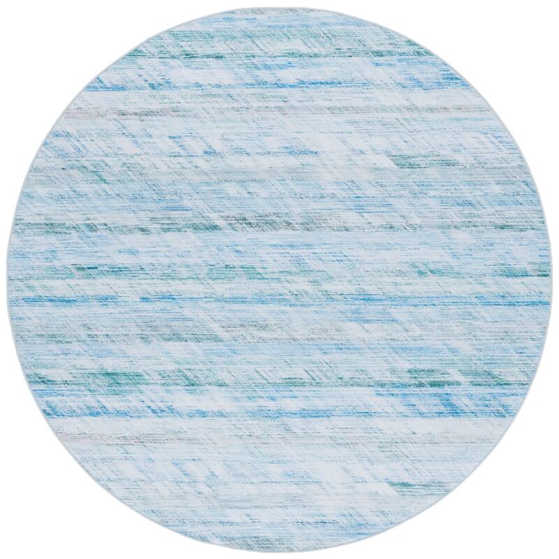 SAFAVIEH Tacoma Hermeline Machine Washable Slip Resistant Modern Rug - 6' Round - Grey/Aqua
