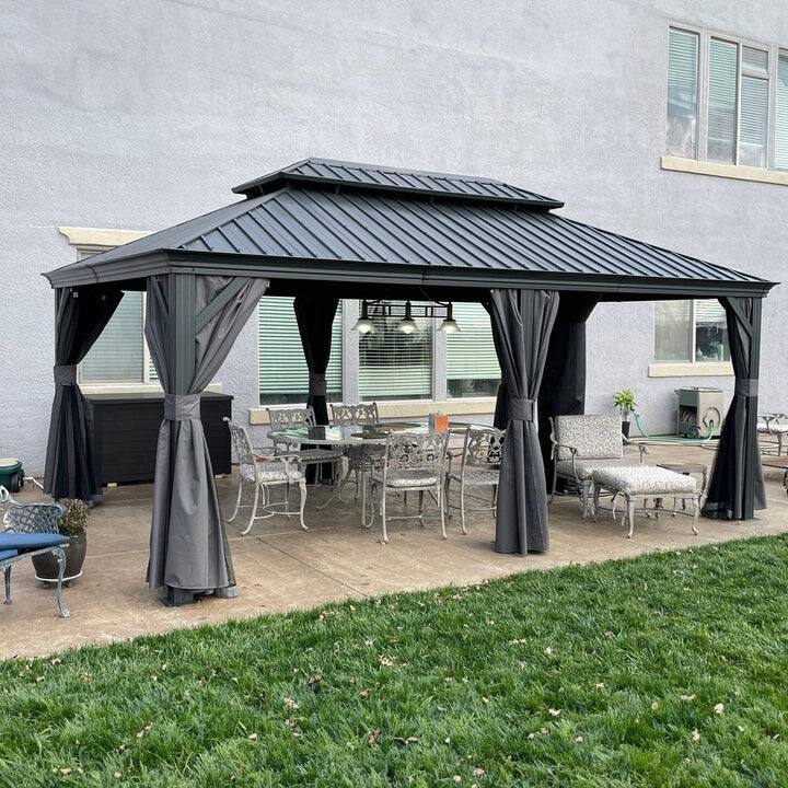 PURPLE LEAF Outdoor Galvanized Steel Hardtop Gazebo, Aluminum Frame Gazebo With Curtains