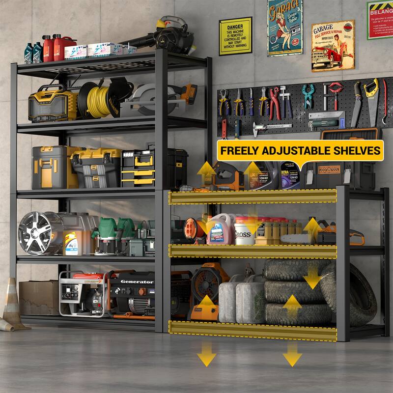 59 Inches Metal Garage Storage Rack, Heavy-Duty Steel Moisture-Proof And Waterproof 5-Layer Adjustable Storage Shelving Unit