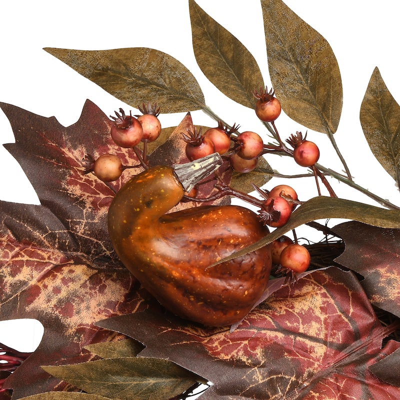 National Tree Company Artificial Autumn Wreath with Pumpkins, Berry Clusters, Ivy, Maple Leaves, 24 inches - 24 in