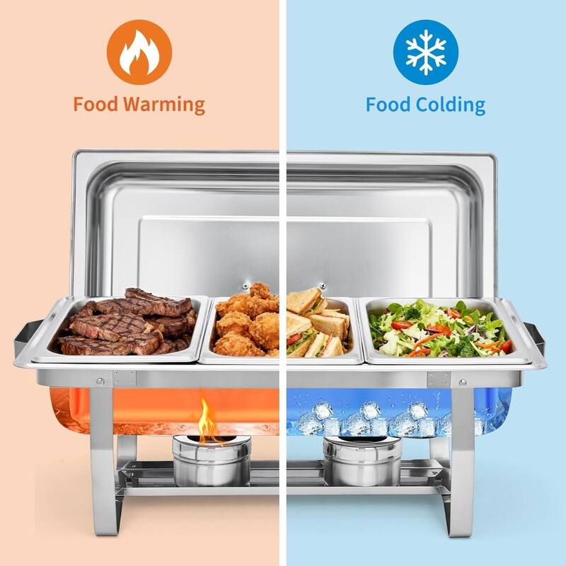 2-Pack Stainless Steel Buffet Server Set 3-Well Rectangular Chafing Dish