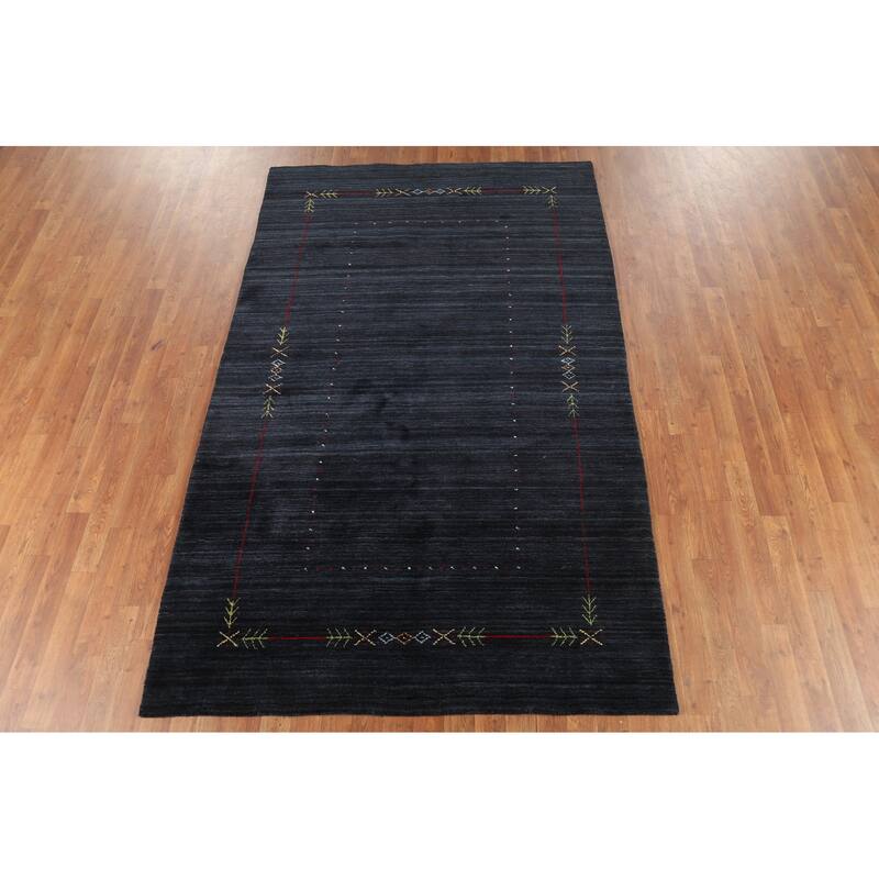 Navy Blue Gabbeh Area Rug Handmade Tribal Wool Carpet - 4'11"x 7'9"