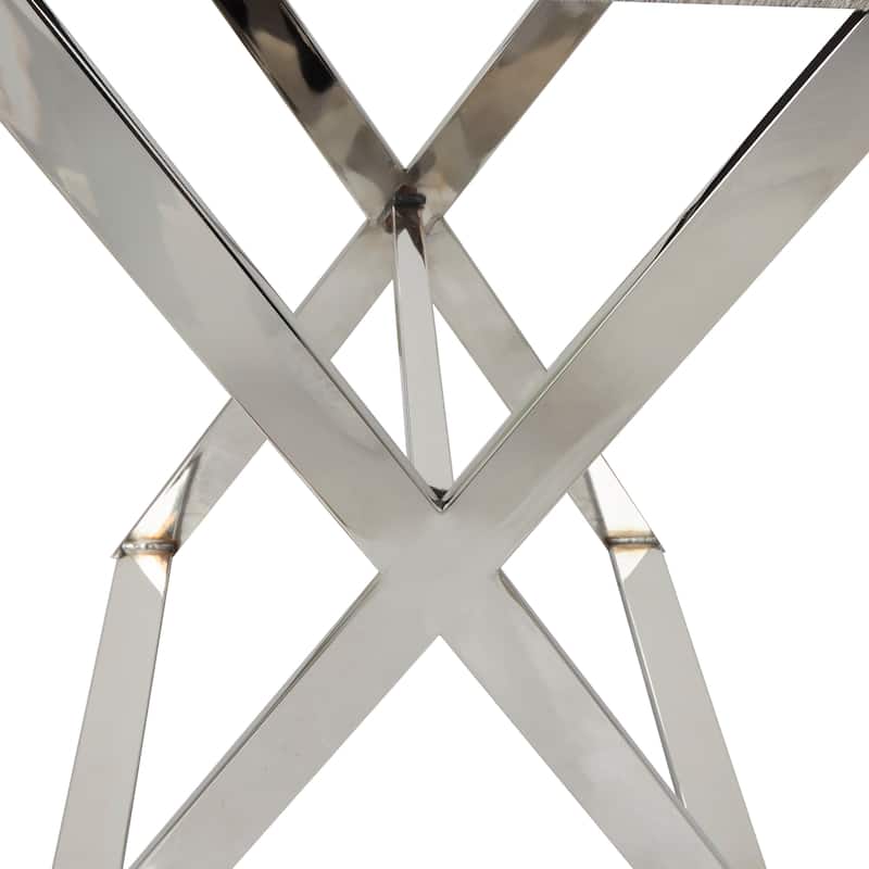 Gray Leather Tray Table Accent Table with Silver Legs and Handles