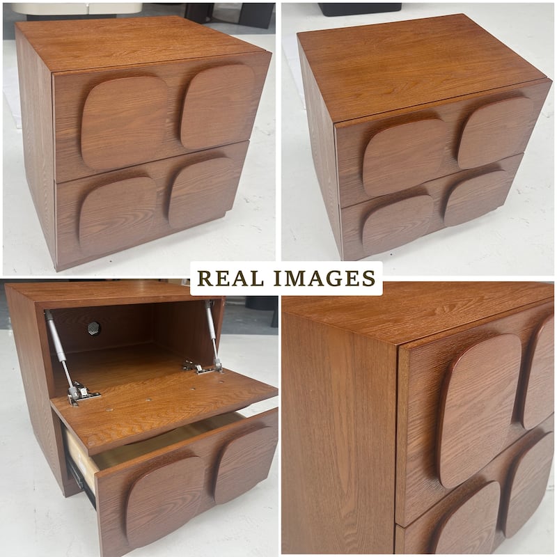 19.69" Media Console, Brown Solid Wood with Vent, Side Table, Night Stands,1 Piece
