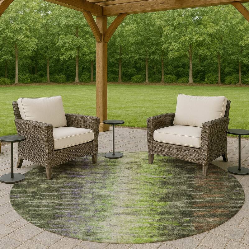Machine Washable Indoor/ Outdoor Contemporary Ombre Chantille Rug - Olive - 8' x 8'