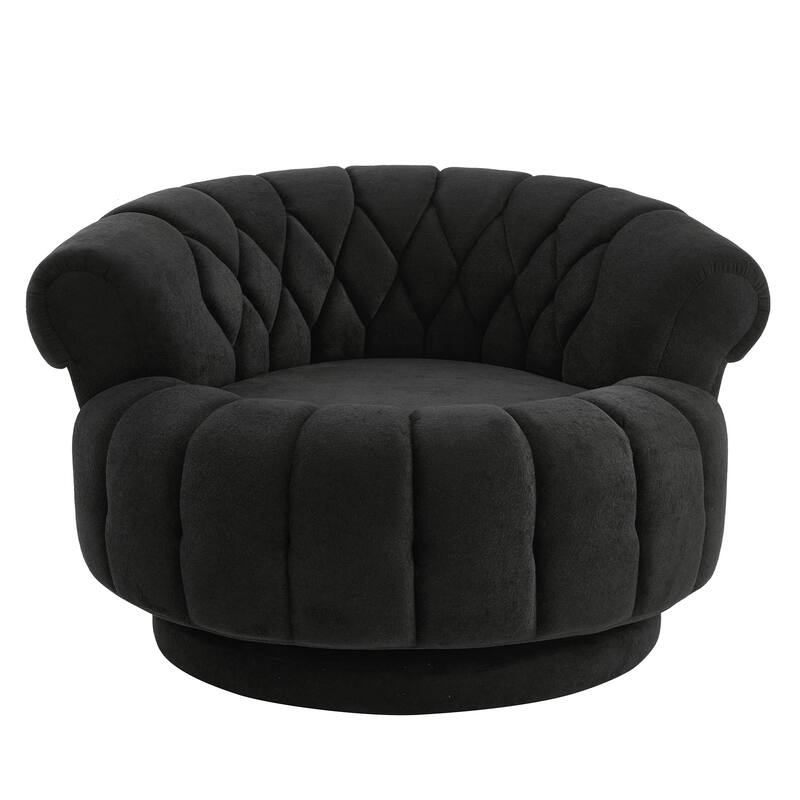 Roomfitters 46 Inch Oversized Round Barrel Swivel Accent Chair with Channel Tufting, Chenille
