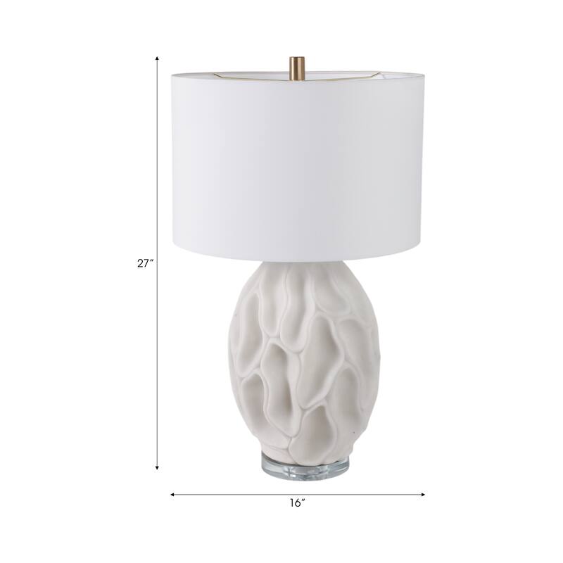 Stone Table Lamp with Sculpted Textured Base Fabric Shade - 27" White - 16" x 16" x 27"