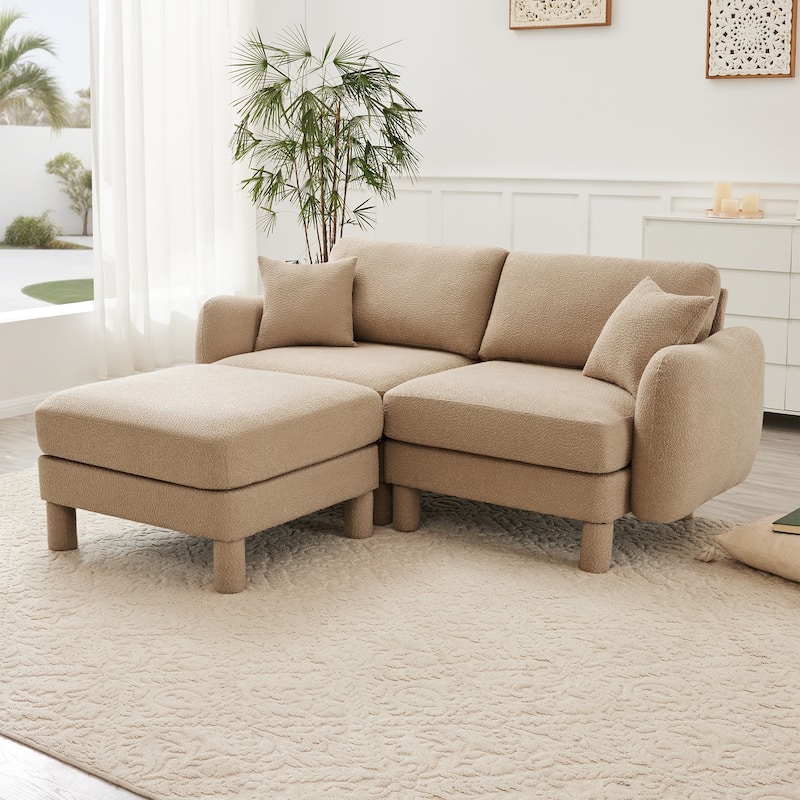 GDFStudio - Boucle 2-Seater 78" Sectional Loveseat Sofa with Removable Ottoman