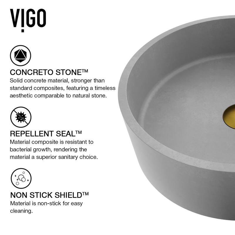 VIGO Palermo 15"L x 15"W Concrete Vessel Sink and Niko 11"H Faucet Set