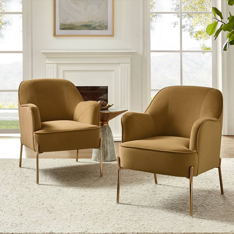 Marina Modern Velvet Accent Chair with Golden Legs Set of 2 by HULALA HOME