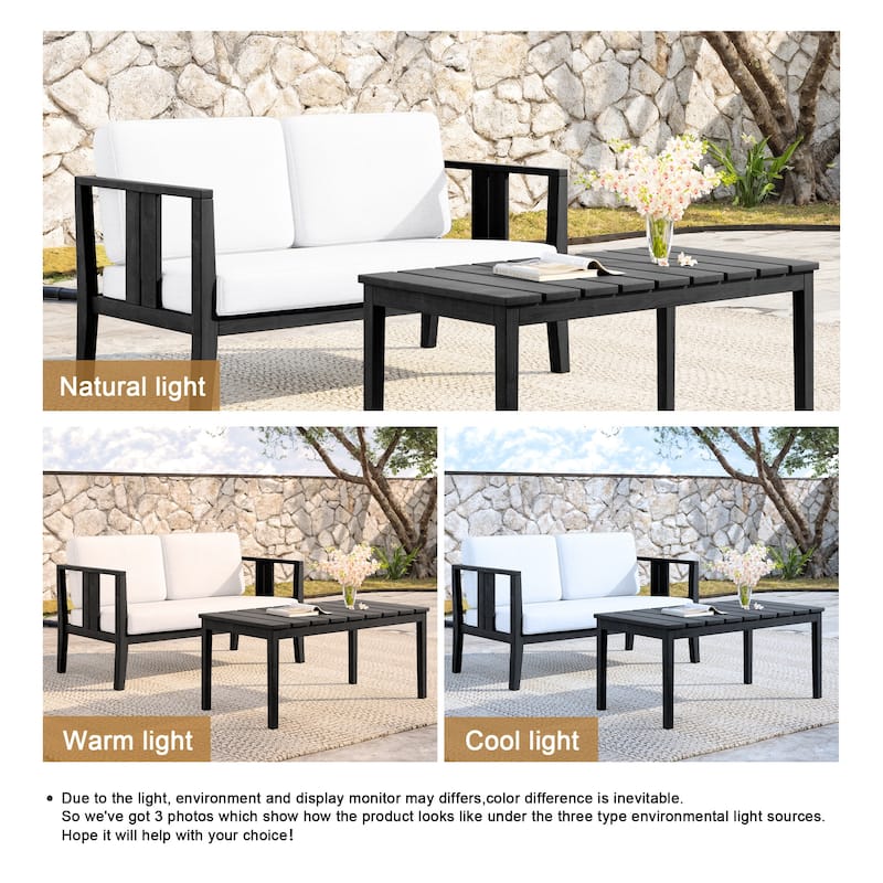 Teak Wood Water Resistant Outdoor Loveseat and Coffee Table Set (Set of 2)