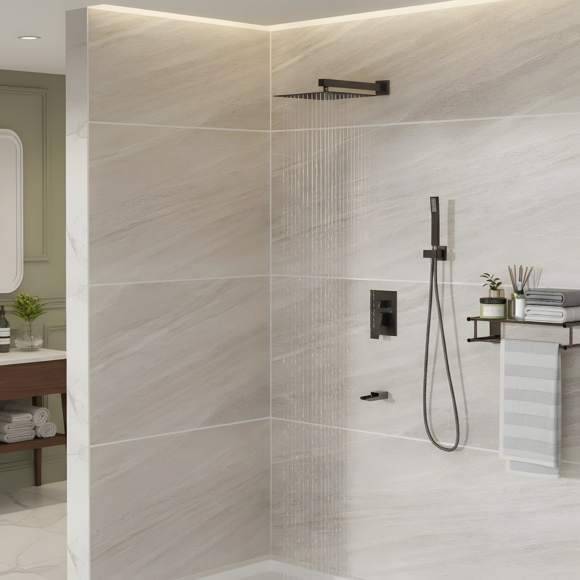 Minimalist Wall Mounted Dual Shower Head Shower Set