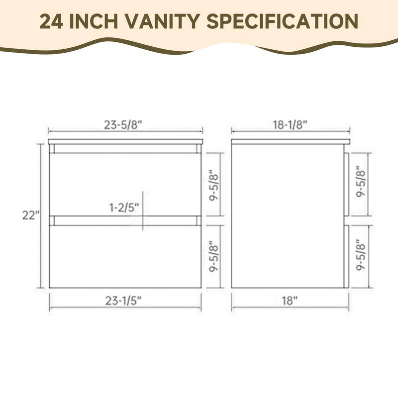 CB HOME 24''/30''/36''/48''/60'' Wall Mounted Bathroom Vanity with Sink, OAK Floating Bathroom Vanity Cabinet with Sink,Drawers.