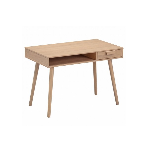 Nathan James Parker Walnut Desk with Open Storage and Small Drawer