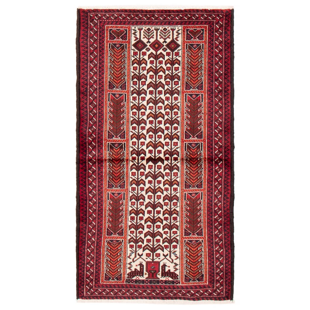 ECARPETGALLERY Hand-knotted Royal Baluch Cream, Red Wool Rug - 3'2 x 6'1