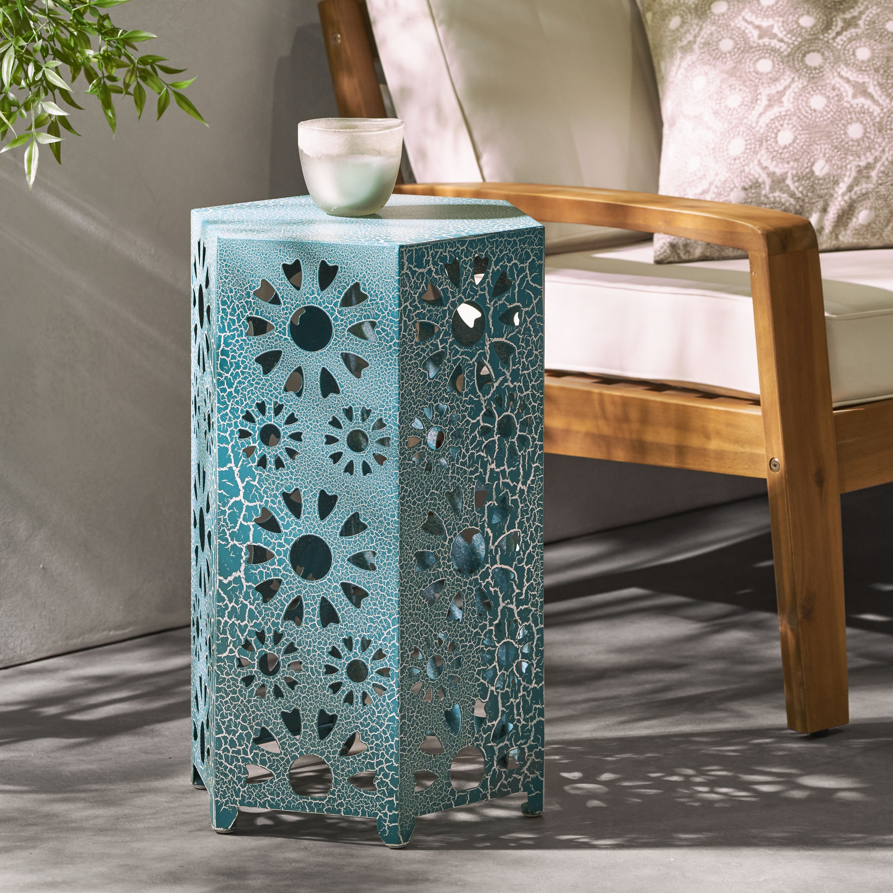 Modern Outdoor Iron Round Hollow 14" Side Table