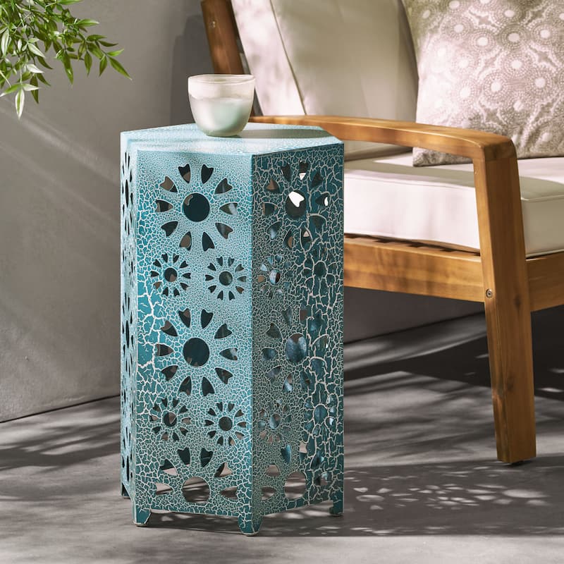 Side Table Outdoor 14-inch Floral Side Table by Christopher Knight Home - Teal