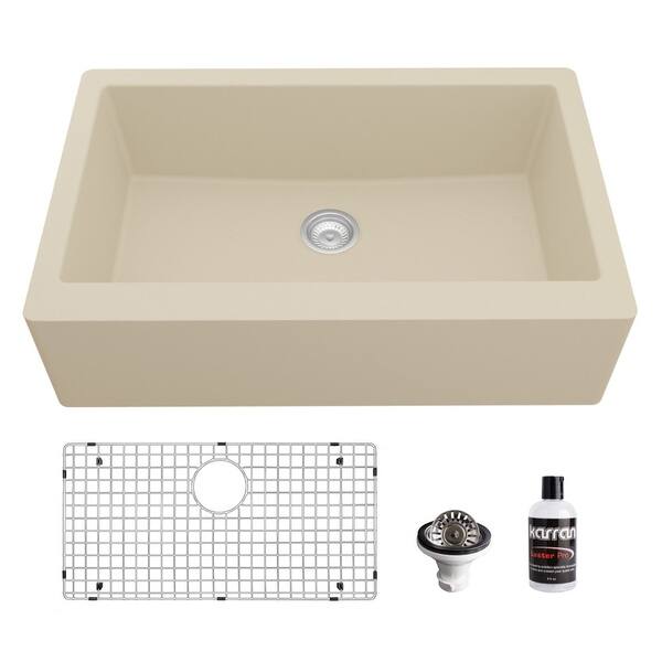 slide 2 of 67, Karran Farmhouse/Apron-Front Quartz Single Bowl Kitchen Sink Kit Bisque