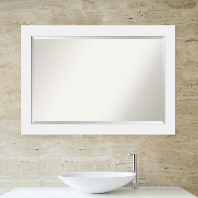 Beveled Wood Bathroom Wall Mirror - Corvino White Frame - Outer Size: 41 x 29 in