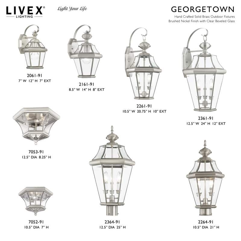Livex Lighting 1-light Brushed Nickel Outdoor Wall Lantern, 2161-91 - 8.5" W x 14" H x 8" Ext.
