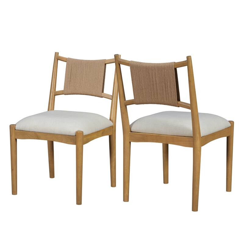Christopher Knight Home - Mid-Century Set of 2 Upholstered Dining Chair with Woven Paper Rope Back