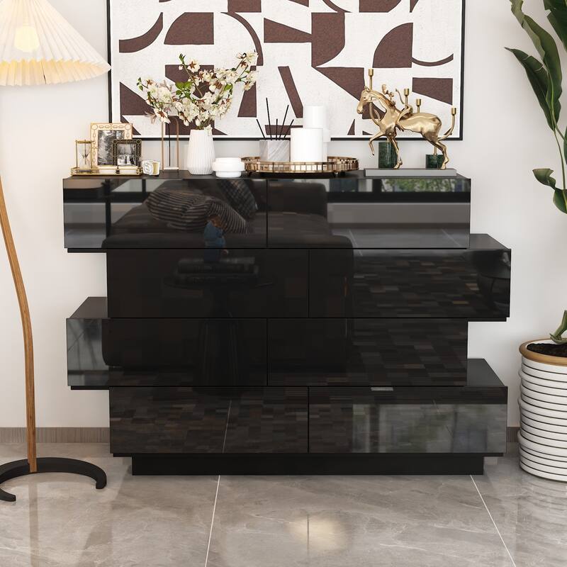 High Gloss White Eight-Drawer Dresser with Modern Design and Storage Chest