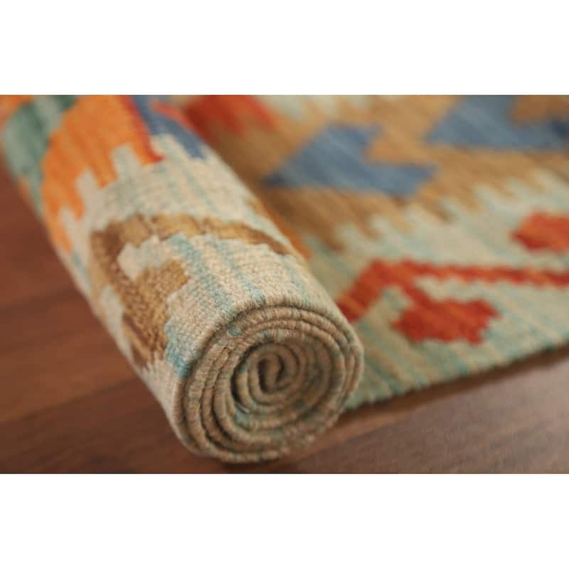 Hand Woven Oriental 100% Wool Carpet Southwestern Geometric Oranges & Rust Kilim Area Rug - 6' 4'' X 5' 0''