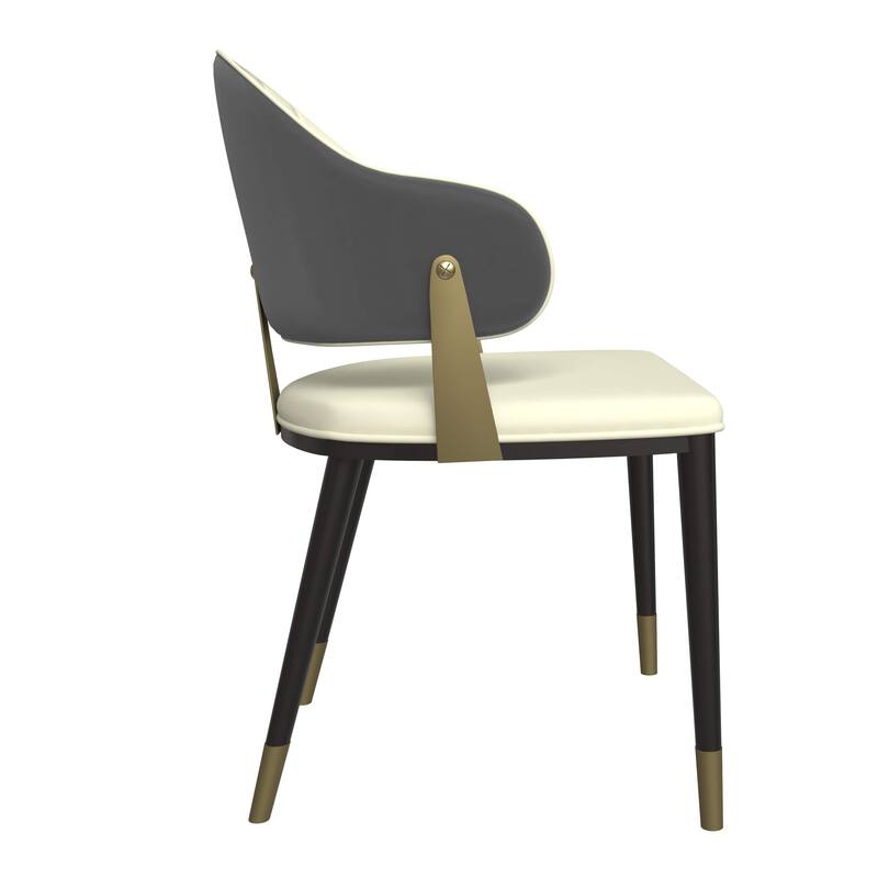 Leather Dining Chair in Iron Set of 2 with Gold Accents Design Modern Ergonomic Side Arm Chair