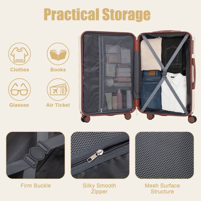 28 Inch Large Checked Luggage, Scratch Resistant Surface Four Multi-Directional Wheels, With Combination Lock and Side Hooks