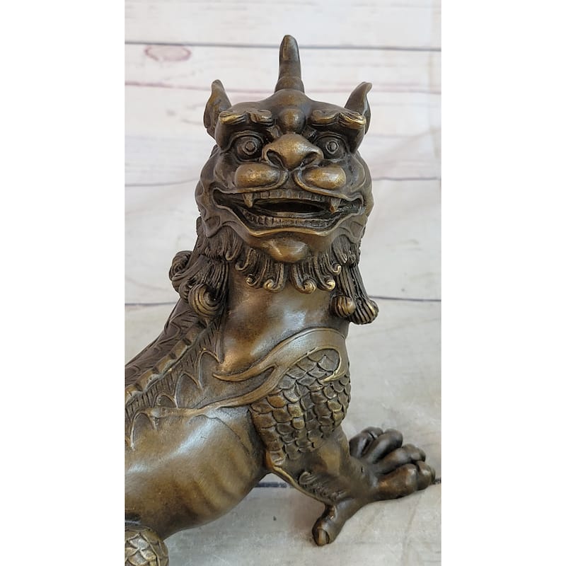 Folk Chinese Bronze Evil Talisman Guardian Door Lion Fu Foo Dog Statue Sale Gift