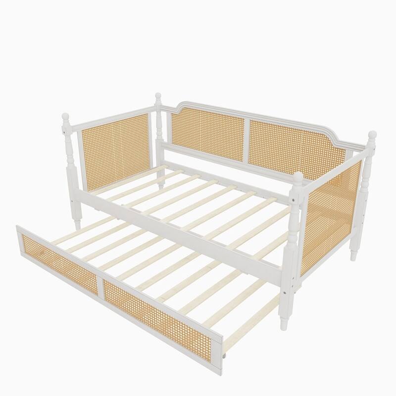 Wooden Rattan Daybed with 2 Drawers or Trundle