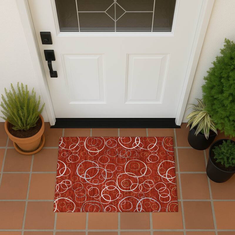 Machine Washable Indoor/ Outdoor Contemporary Nexus Chantille Rug - Red - 1'8" x 2'6"