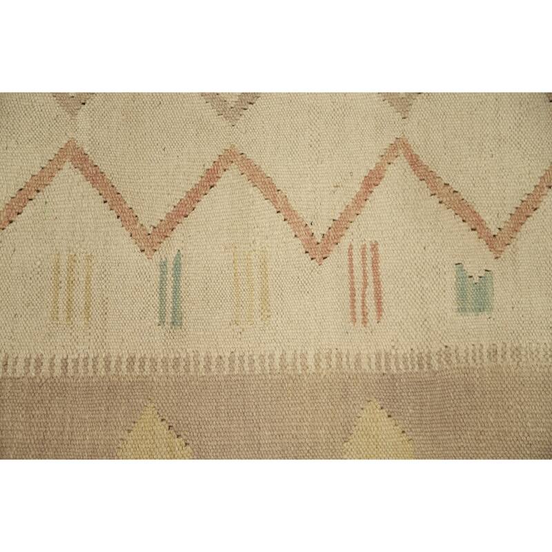 Hand Woven Oriental 100% Wool Carpet Southwestern Tribal Beige & Ivories Kilim Area Rug - 4' 9'' X 3' 4''