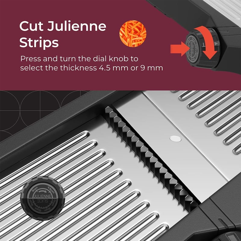 MuellerLiving Mandoline Slicer for Kitchen, Stainless Steel, Slice or Julienne, Vegetable Chopper, Fruit Slicer