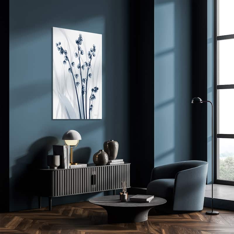 "Radiant Blues 1" Frameless Free Floating Tempered Glass Panel Graphic Wall Art