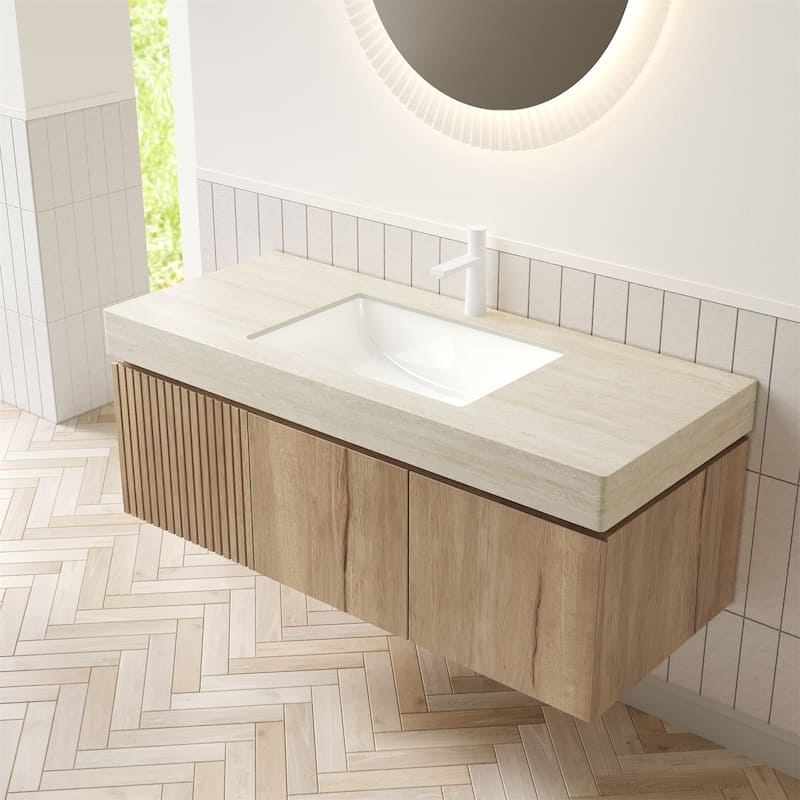 48" White Oak Cabinet only, NO Basin and Top, NO Faucet and Sink Cover