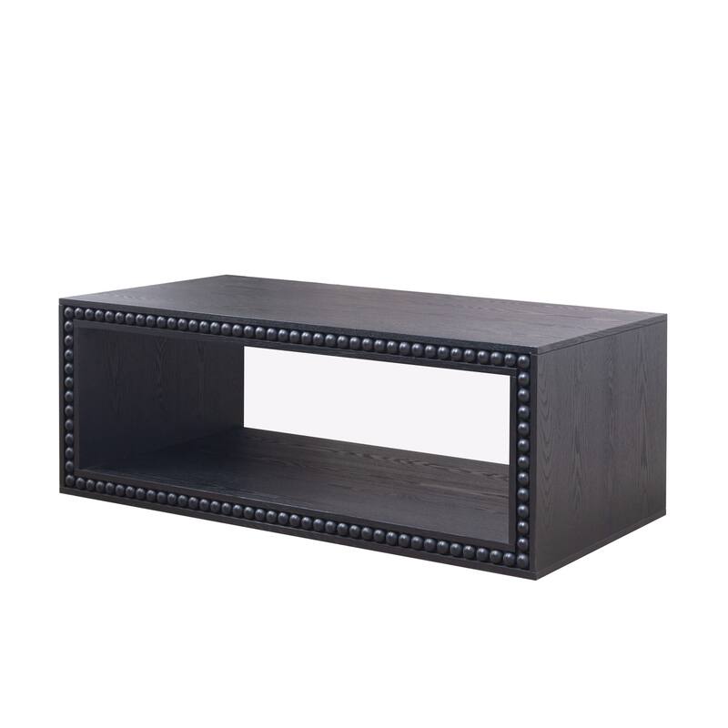 Rustic Beaded Edge Coffee Table -47.6" Rectangular Center Table with Open Storage Shelf